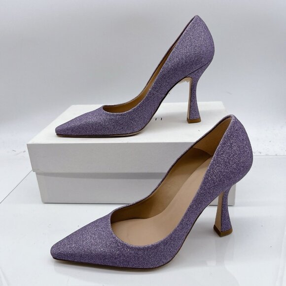 LK Bennett Dazzle Glitter Lilac Fabric Pointed Toe Flared Heel Pumps EU 38 US 8 - Picture 4 of 13